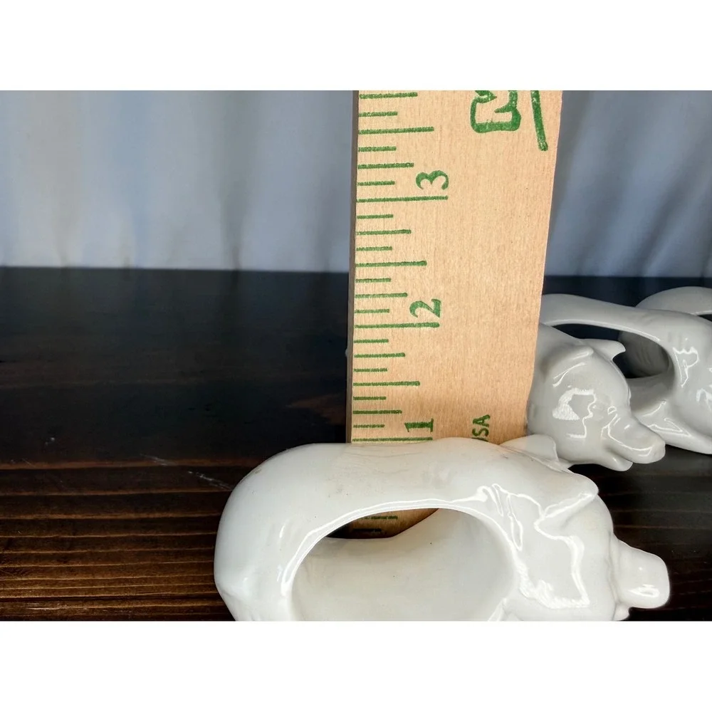 Vintage Shafford White Ceramic Pig Napkin Rings‎ Set of 4 Farmhouse Decor 2081